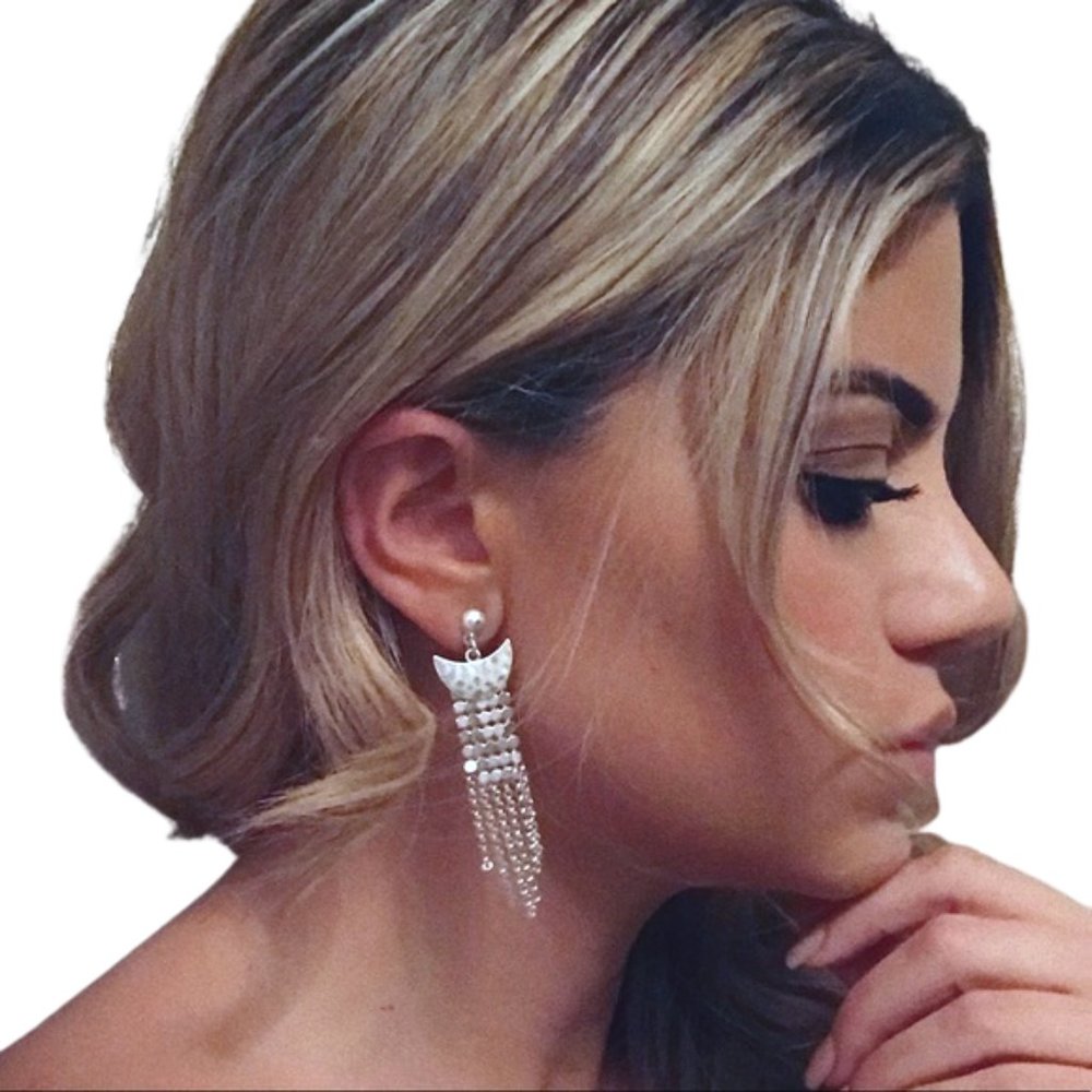 silver fringe drop earrings